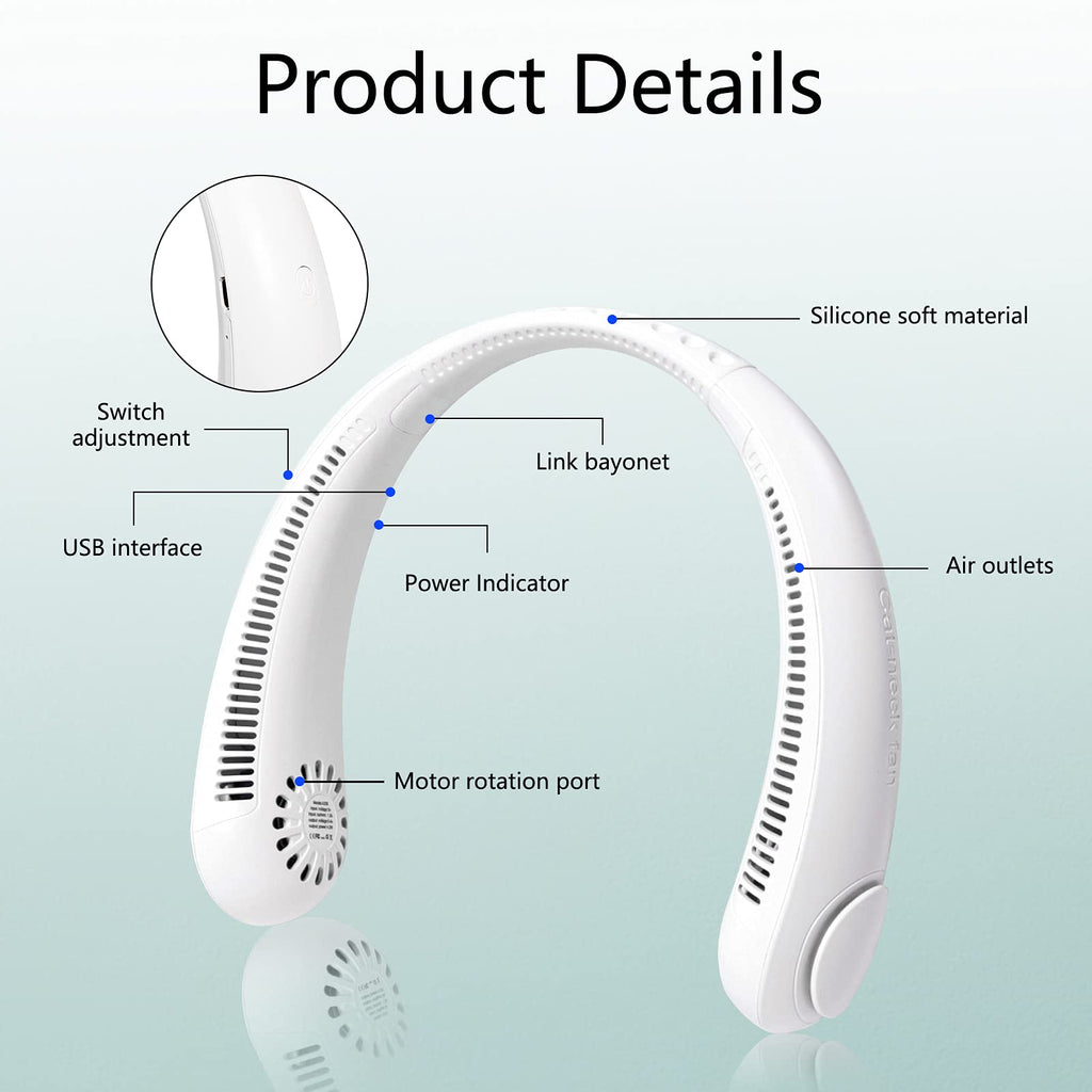 Portable Neck Fan, Rechargeable with 3 cooling speeds