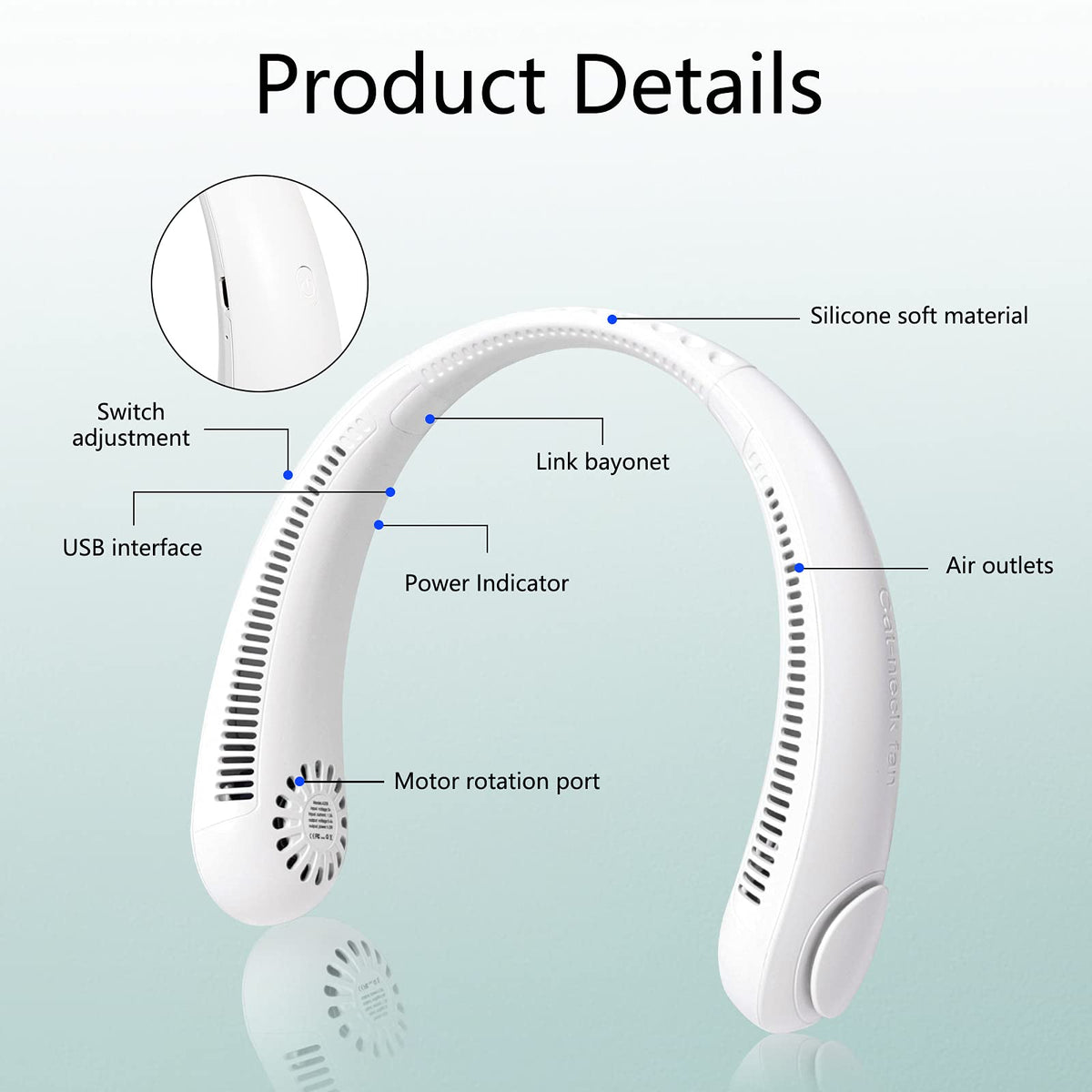Portable Neck Fan, Rechargeable with 3 cooling speeds